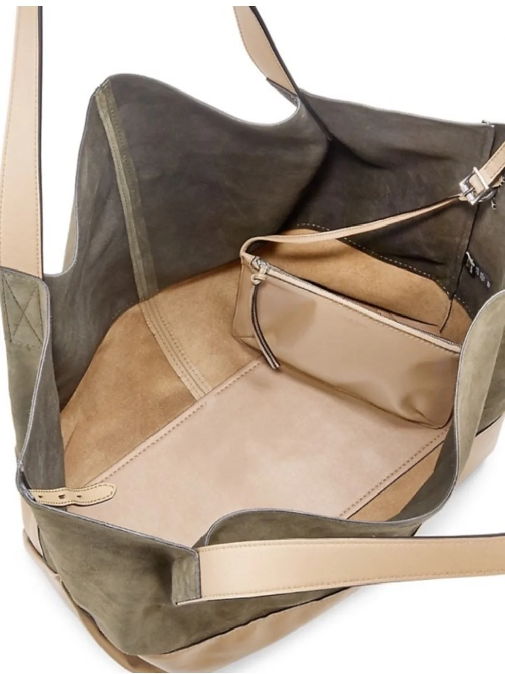 Rag & Bone Passenger Oversized Olive Green‎ and Taupe Suede Large Shoulder Bag
